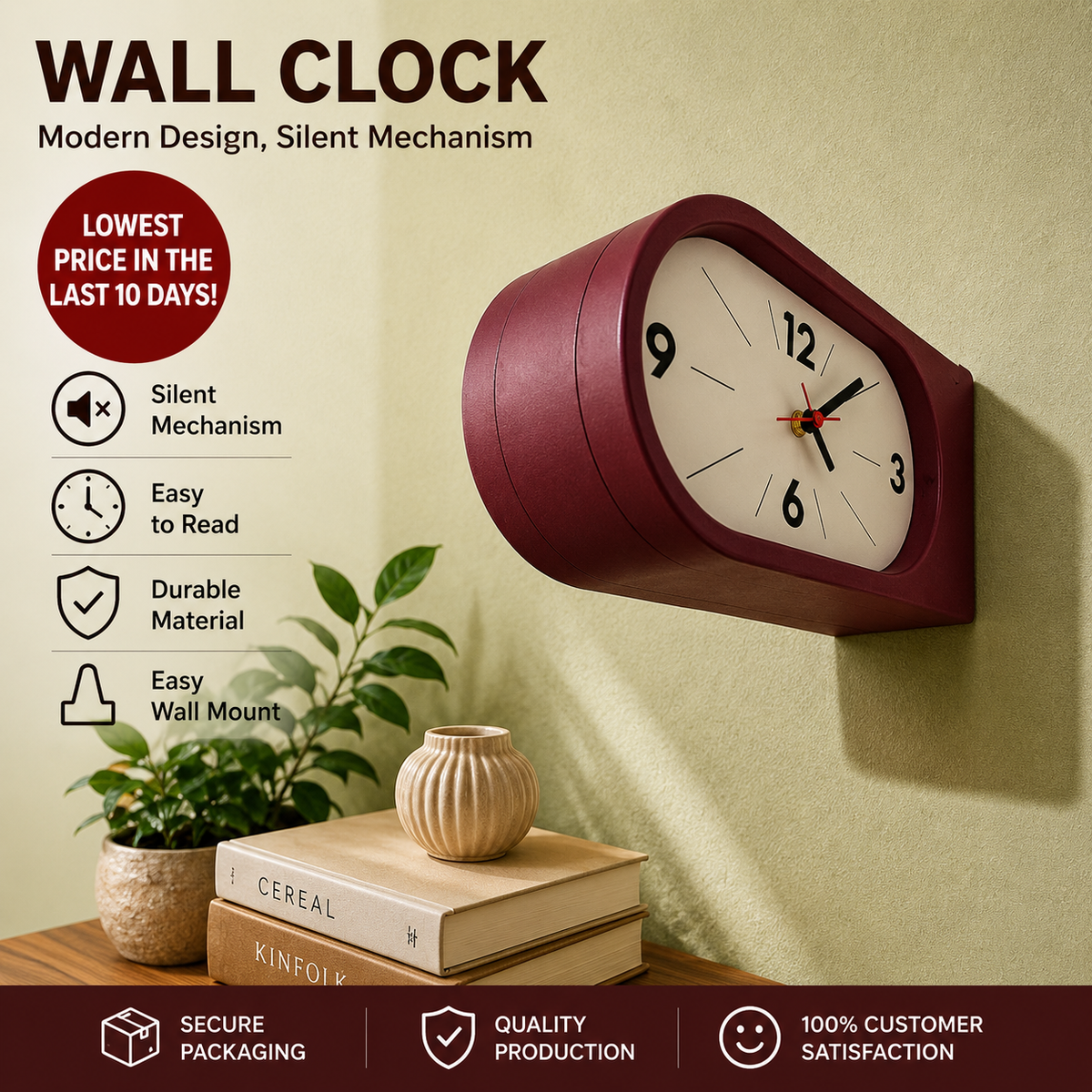 Double sided perch clock burgundy