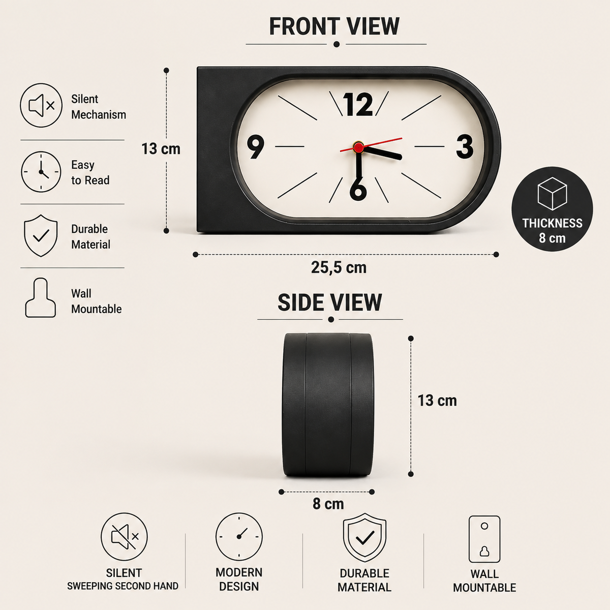 Double sided perch clock black
