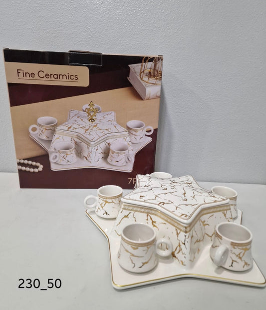 Fine ceramic coffee cups and bowl