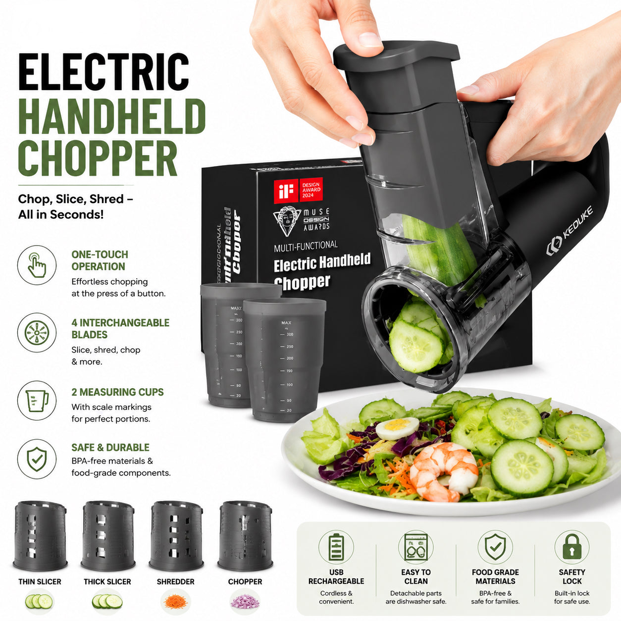 Multi function electric handheld food chopper