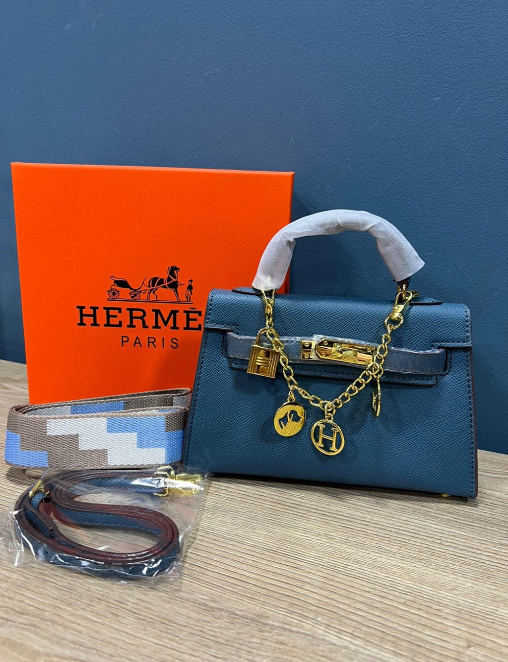 Hermes mini Kelly blue AAA quality (l