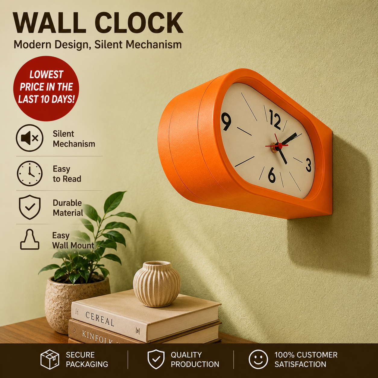 Double sided perch clock orange